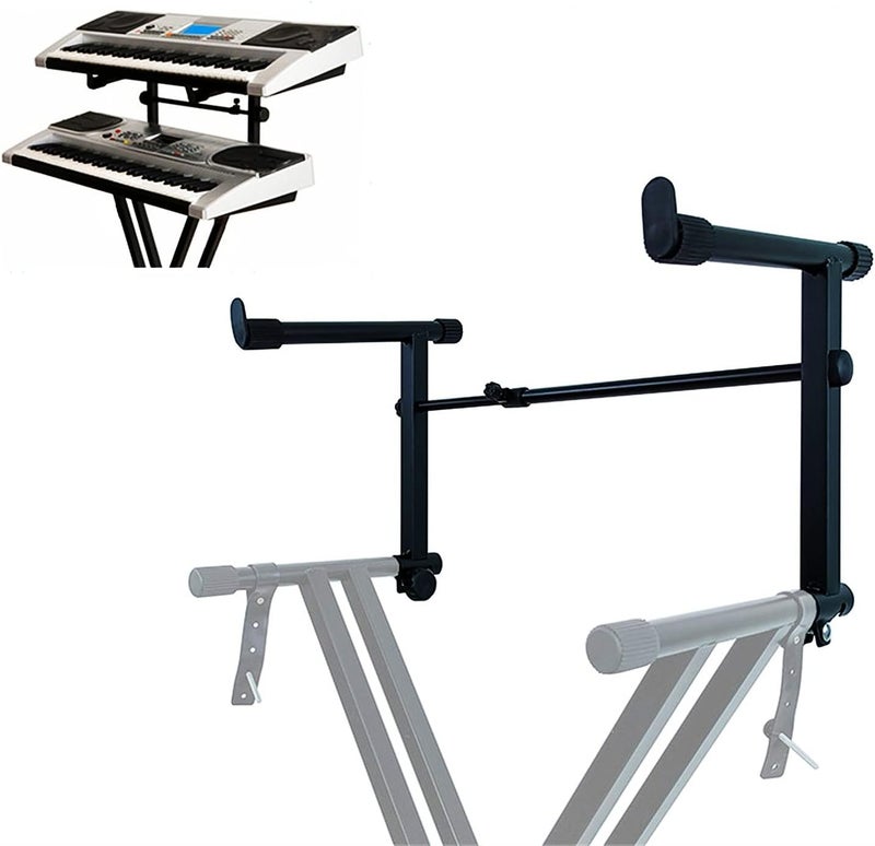 WEEGEEKS 2 Tier Keyboard Stand Attachment Adjustable Electric Digital Piano Stand for 54 - 88 Key Music Keyboards Rack Holder Adjustable Width 15-27 inch Music Instrument Accessories - Image 1